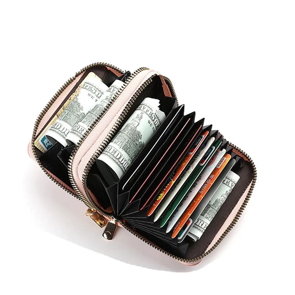 

Multi Card Slot Card Holder Fashion Women Short Purse Double Zipper Wallet Large Capacity Lychee Pattern Coin Purse Wholesale