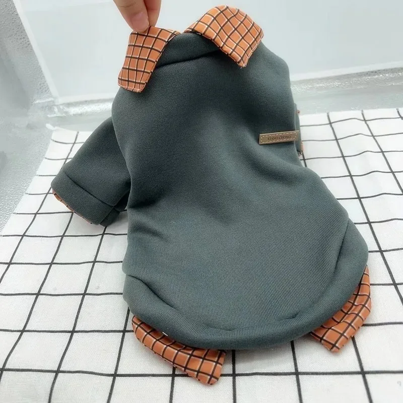 

Warm Pet Dog Clothes Winter Shirt Collar Patchwork Hoodie Jacket for Small Dog Coat Bear Hoodie Pet Plaid Shirt Puppy Clothing