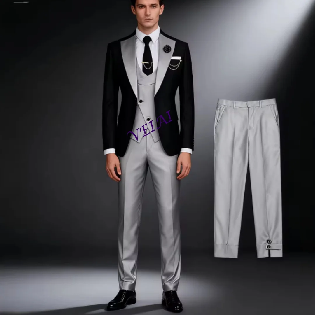 

Мужские деловые костюмы Slim Fit на заказ, смокинги для жениха на свадьбу, костюмы для выпускного вечера, пиджак, брюки, жилет, новый комплект, 3 предмета