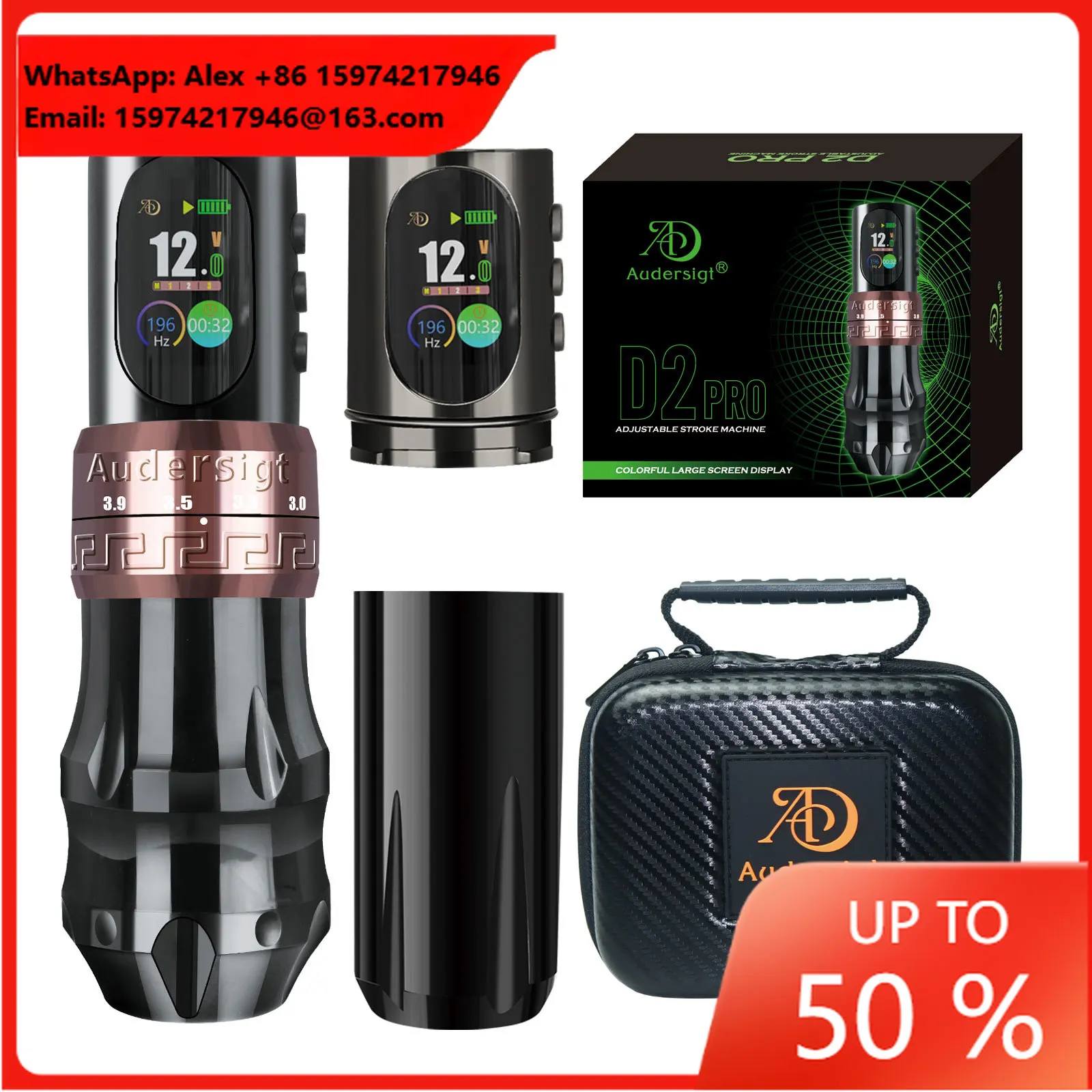Kissure Wireless Battery Tattoo Machine Pen Adjustable Stroke Rotary Tattoo Pen OLED Digital Display Portable Power 2 Grips