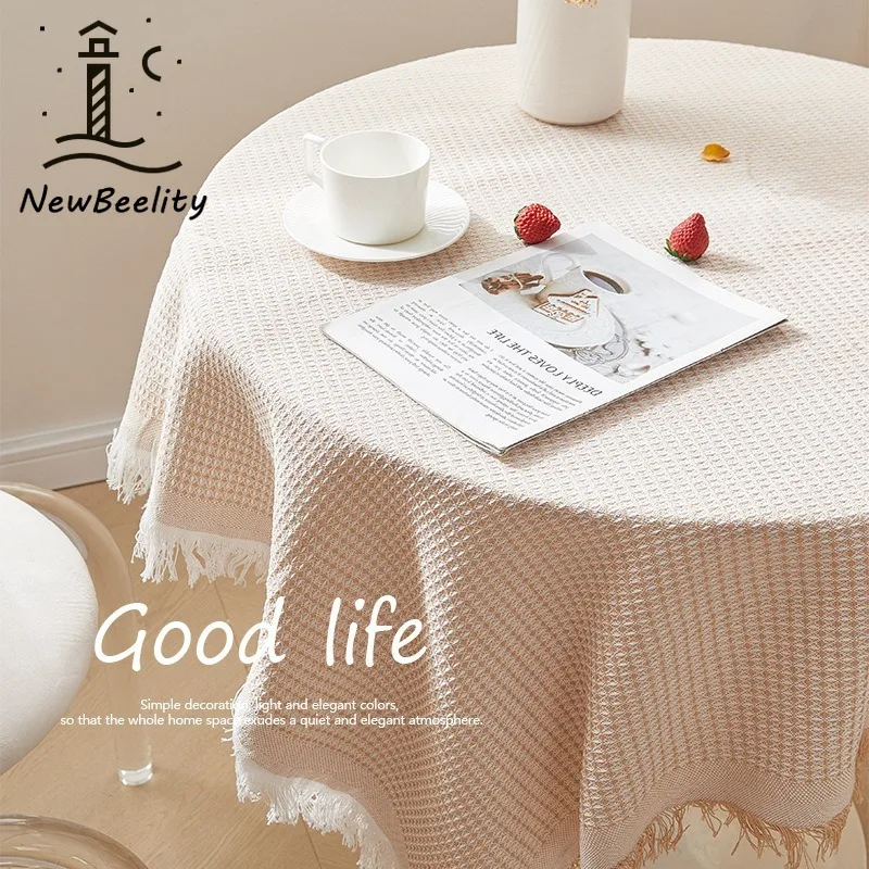 Nordic Style Cotton Linen Tablecloth Small Round Table Coffee Table Mat Dining Table Cover for Home Living Room Decoration