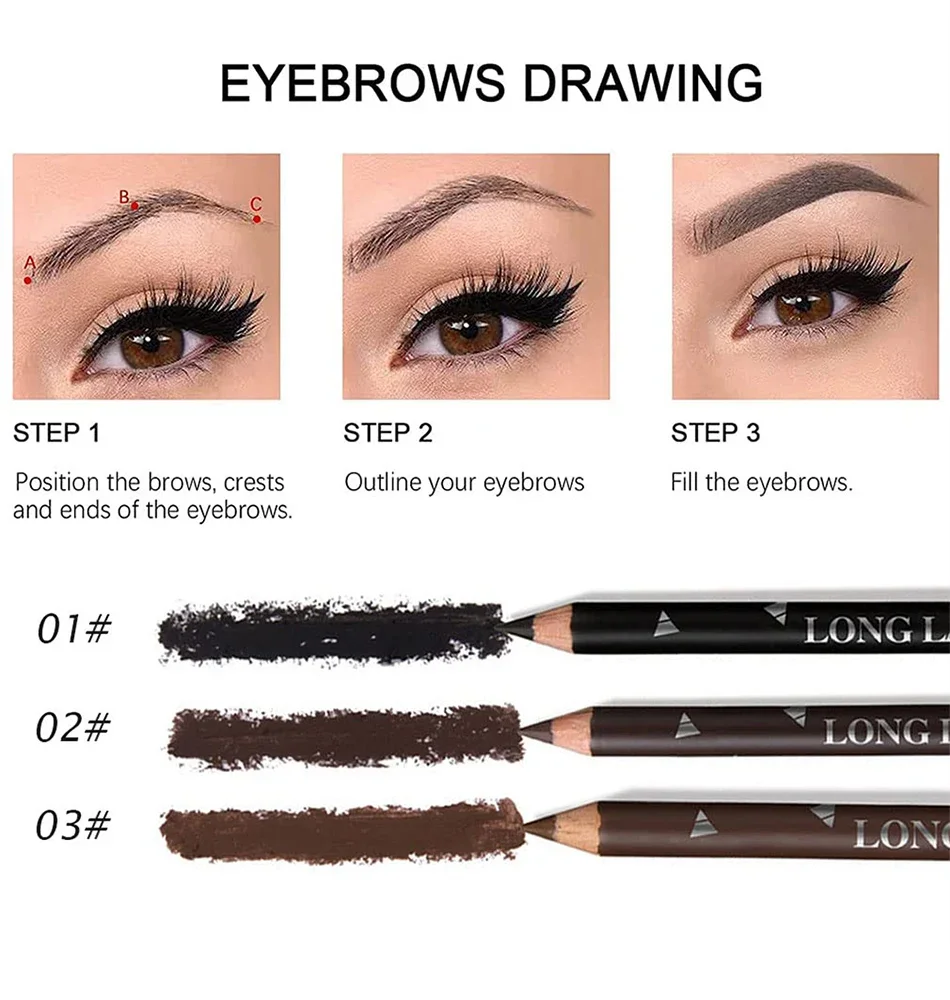 Eye Brow Pen para iniciantes, lápis de sobrancelha impermeável, maquiagem, cor fácil, natural, preto, marrom, prática, ferramentas cosméticas, borrão de desgaste, 24HR