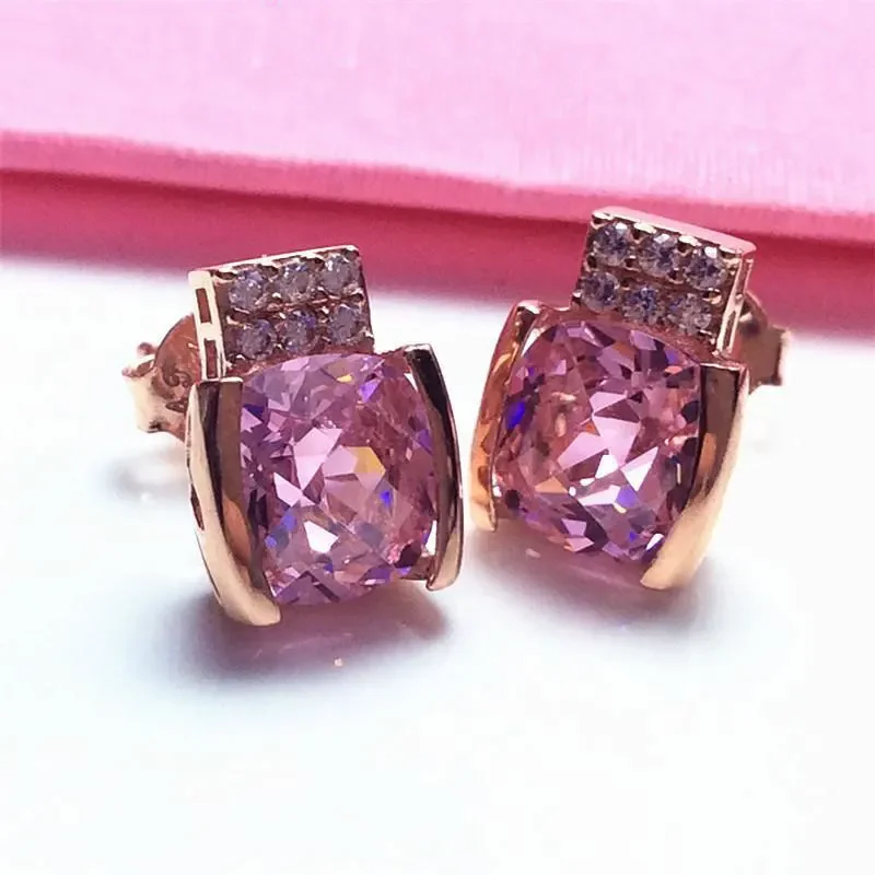 Exquisitos pendientes de piedras preciosas de color rosa pálido para mujer, aretes cuadrados chapados en cobre, estilo dulce, regalo de joyería de cena