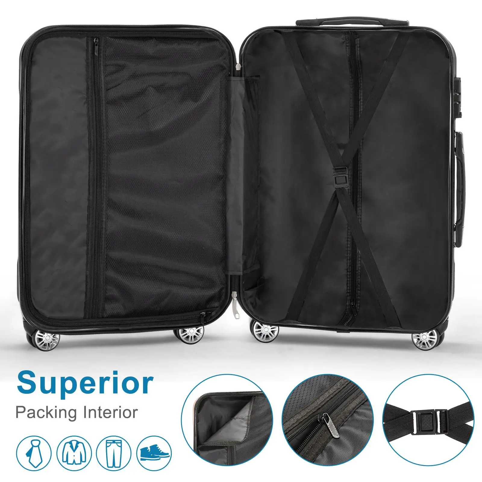 Upgraded Vertical Pattern 4-in-1 Universal Wheel Trolley Case - Travel Bag in 16/20/24/28in - ABS & Aluminum Alloy - Classic