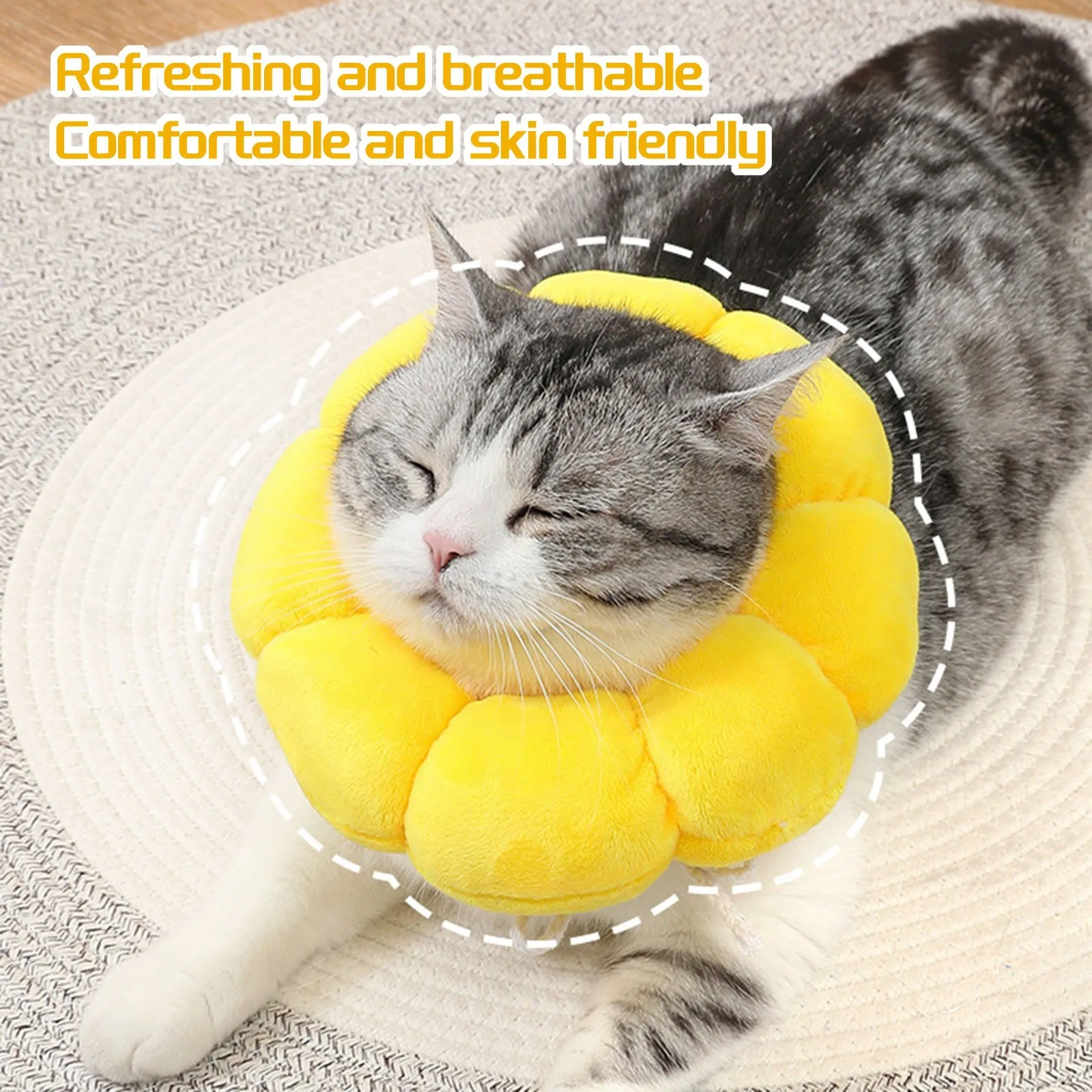 Sunflower Pet Collar Anti-Bite Surgery Anti-Lick Wound Healing Cat Protection Collars Soft Plush Elizabethan Collar