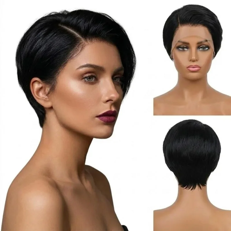 

Fashion Natural Black Side Part Pixie Synthetic Wig HD Lace Front Short Cut Wig For Women