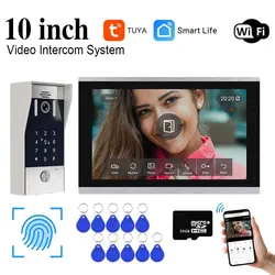 New 5in1 Fingerprint Unlock Tuya Smart 10inch Wifi Video Intercom System Video Door Phone Camera with Motion Detector 1080P