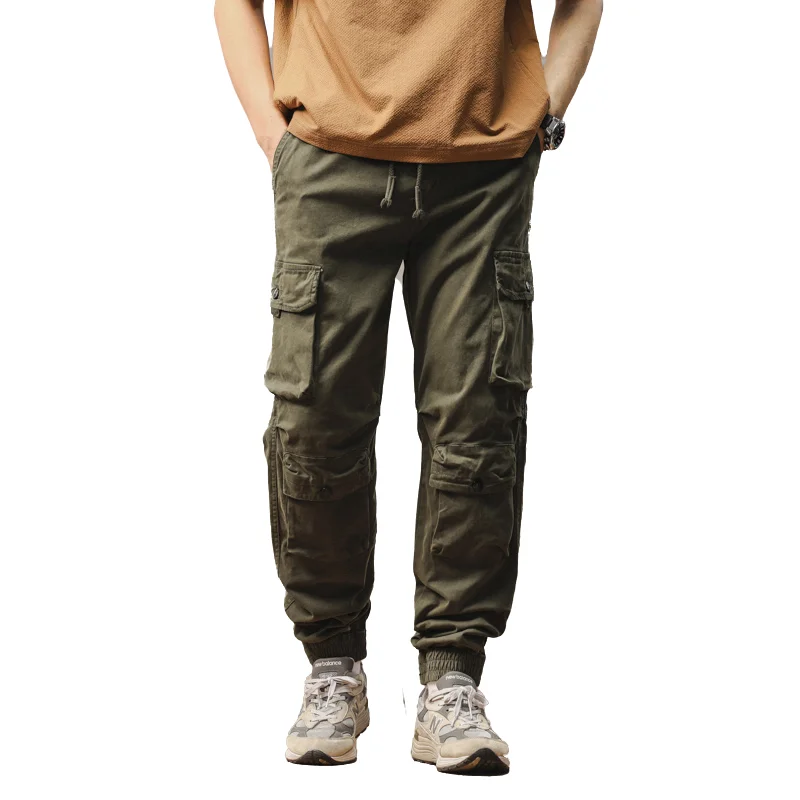

Модные мужские брюки-карго Модные дышащие брюки-карго из чистого хлопка с несколькими карманами и эластичными манжетами Удобные повседневные брюки