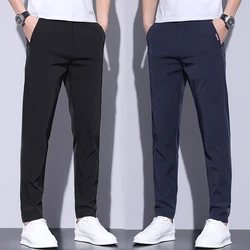 2024 Summer Thin Men Straight Casual Men's Pants Slim Stretch Elastic Waist Male Trousers Solid Color Brand Clothing Coffee