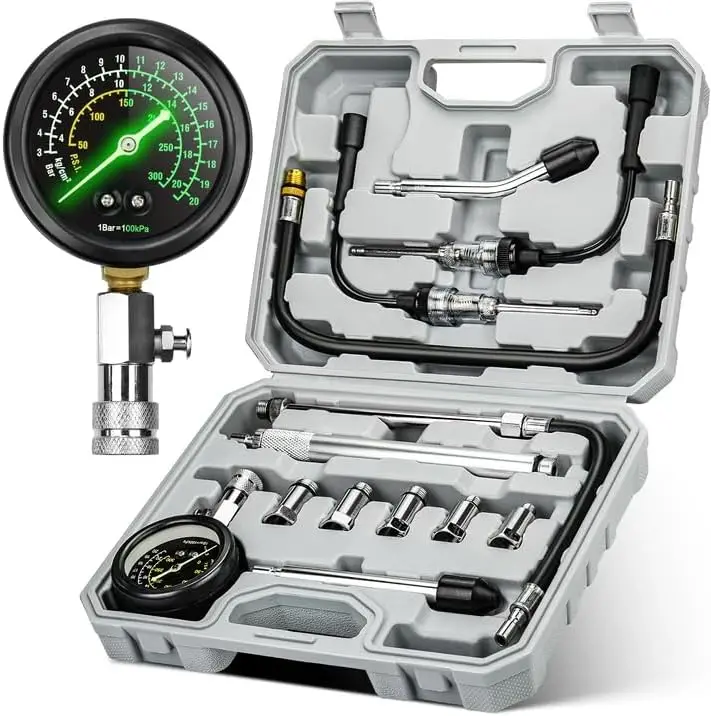 

AUTOWN 13-Pc Compression Tester Kit – 300 PSI Gauge, 2 Spark Plug Testers for Car, Truck, ATV, Small Engines