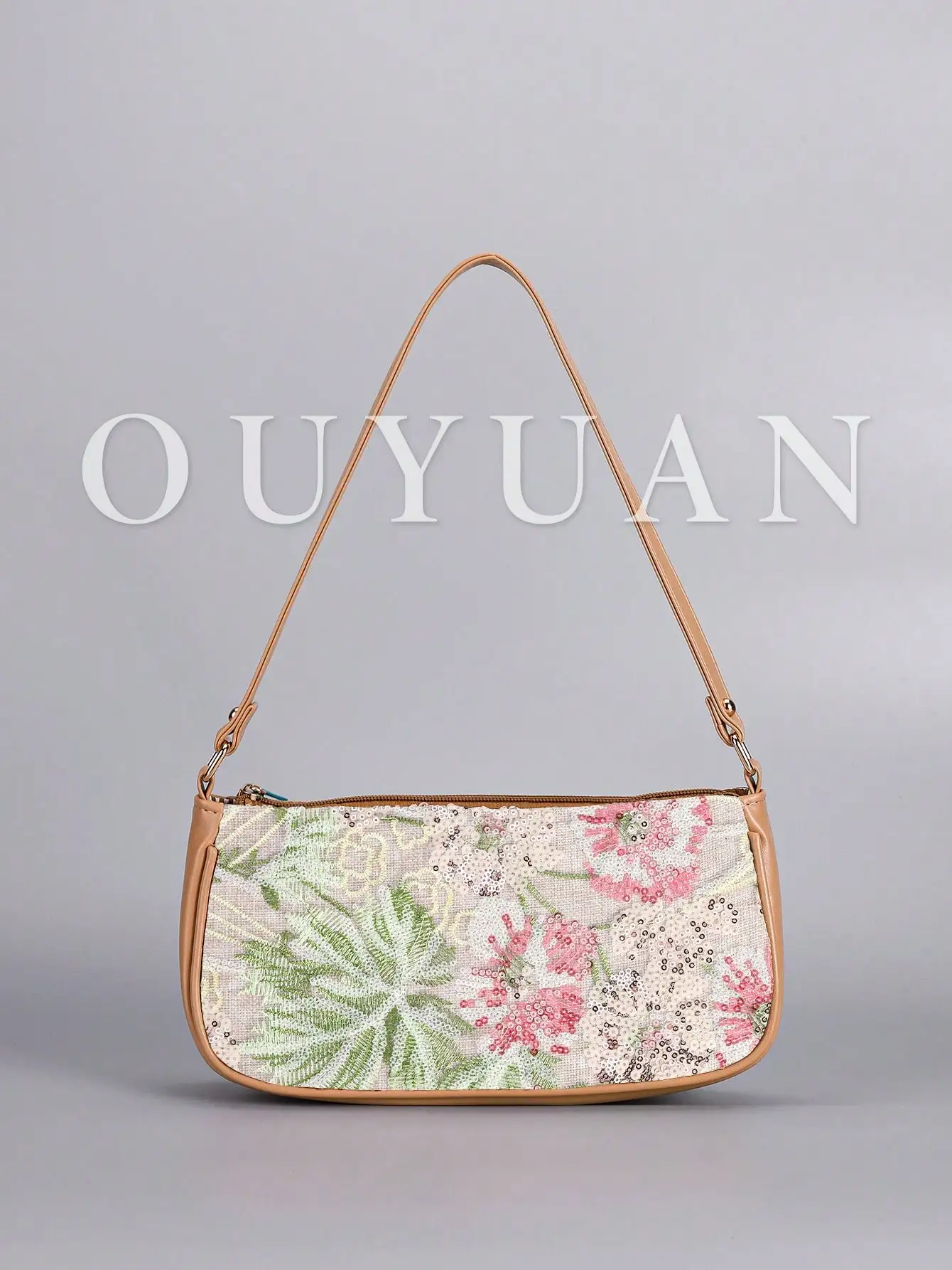 

Sequin Floral Beaded Underarm Bag Contrast Embroidery Zipper Shoulder Bag for Women Party Wedding Prom