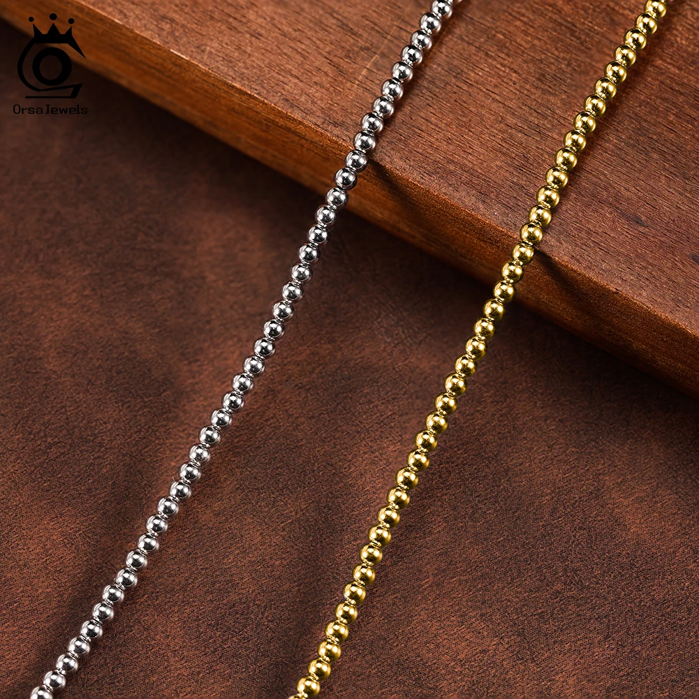 

ORSA JEWELS 925 Sterling Silver Fashion 3mm Ball Bead Chain Necklace For Women Silver Casual Neck Chain Jewelry Accessories SC95