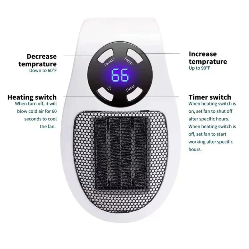 Portable Electric Heater Mini Radiator Plug in Wall Home Appliance with Remote Control Fast Heating Hand Warmer for Room Desktop