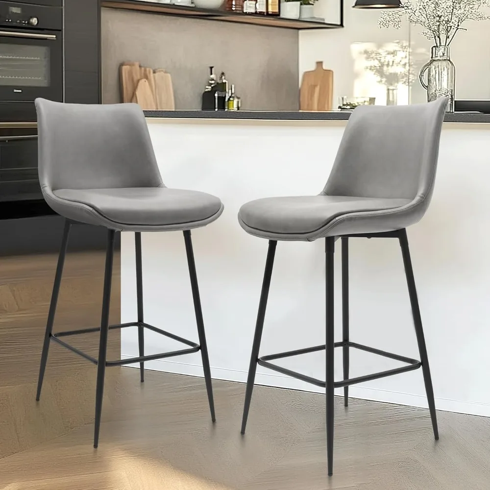 

Counter Height Bar Stools Set of 2,FSC Certified Upholstered Faux Leather Bar Stools Set of 2 with Back, Metal Base, 27" Seat He