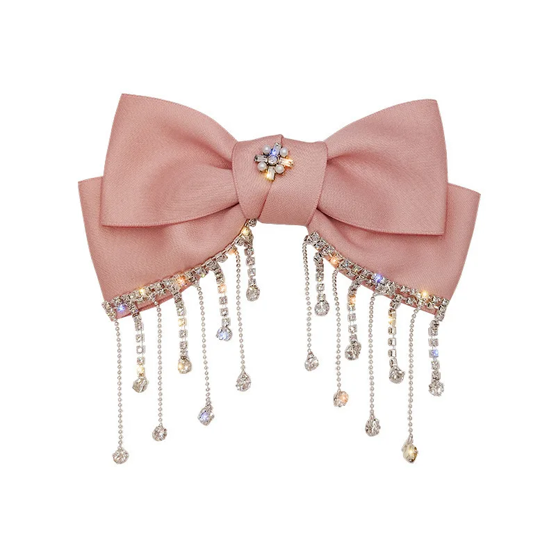 South Korea Crystal Tassel Hair Bow Hairpins Spring Clips Women Boutique Pin Hair Accessories Headdress Wholesale Price Bow-knot