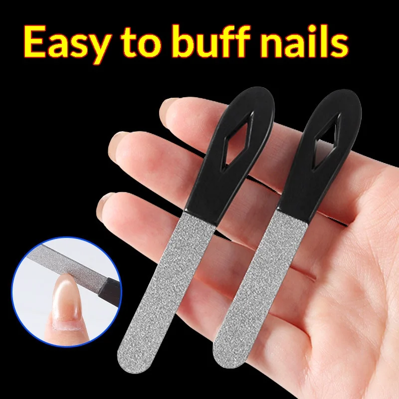 Stainless Steel Double‑Sided Diamond Grit Nail File Non‑Slip Handle Nail Polisher for Fingernail Toenail Manicure Pedicure Tool