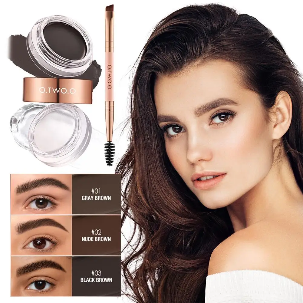 2 In 1 Eyebrow Pomade Brow Gel Wax With Makeup Brush Lasting Eye Cosmetics Brow Long Texture Creamy Waterproof N5i4