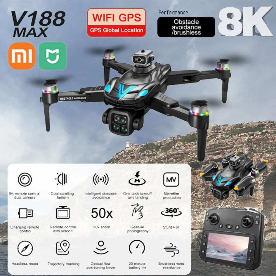 

Xiaomi Mijia V188MAX Drone 4K Professional HD Three Camera 5G WIFI Brushless Motor Quadcopter Foldable Aerial Photography Dron