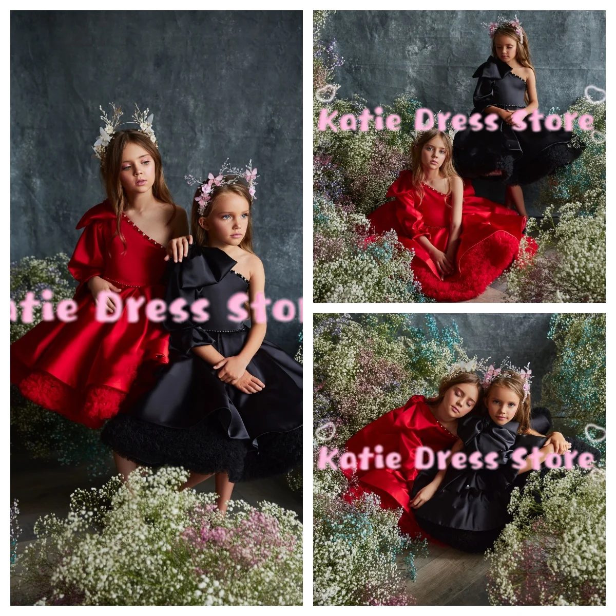 Customized Flower Girl Dress For Wedding One Shoulder Beading With Bow Elegant Kids Birthday Party First Communion Ball Gowns
