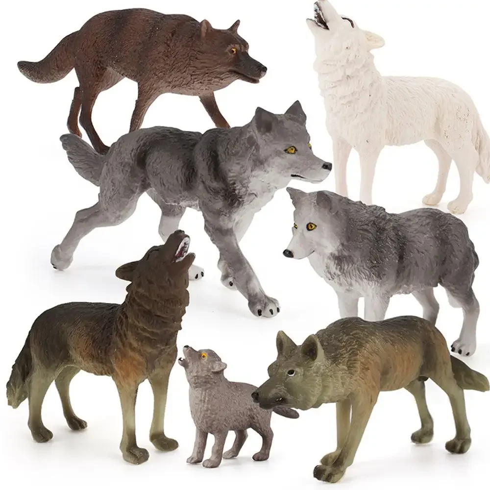 Figuras de animales de lobo salvaje de simulación de bosque para niños, suministros realistas para fiestas del bosque, adornos para pasteles para fiesta de cumpleaños, decoración del hogar