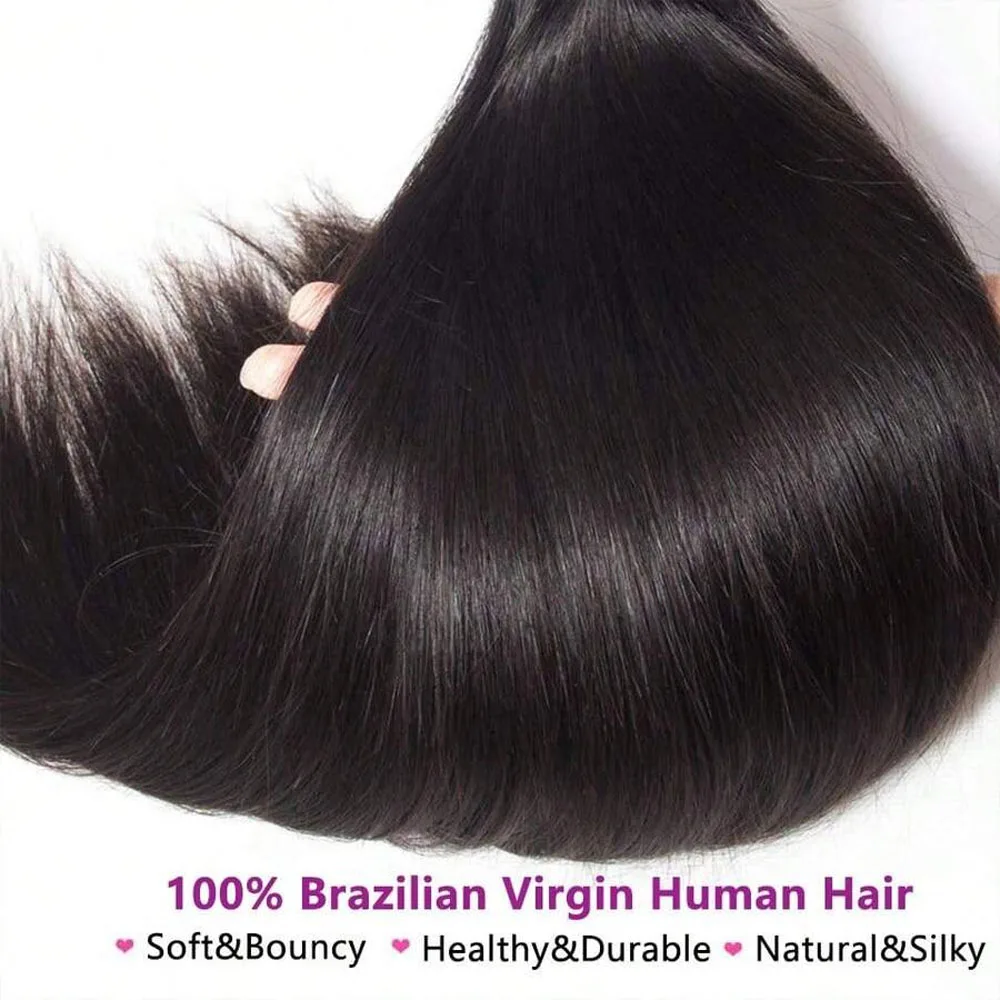 Fasci di capelli umani Capelli lisci 1/3/4 pacchi 26 28 30 32 pollici Capelli vergini brasiliani Fasci neri naturali non trattati al 100%
