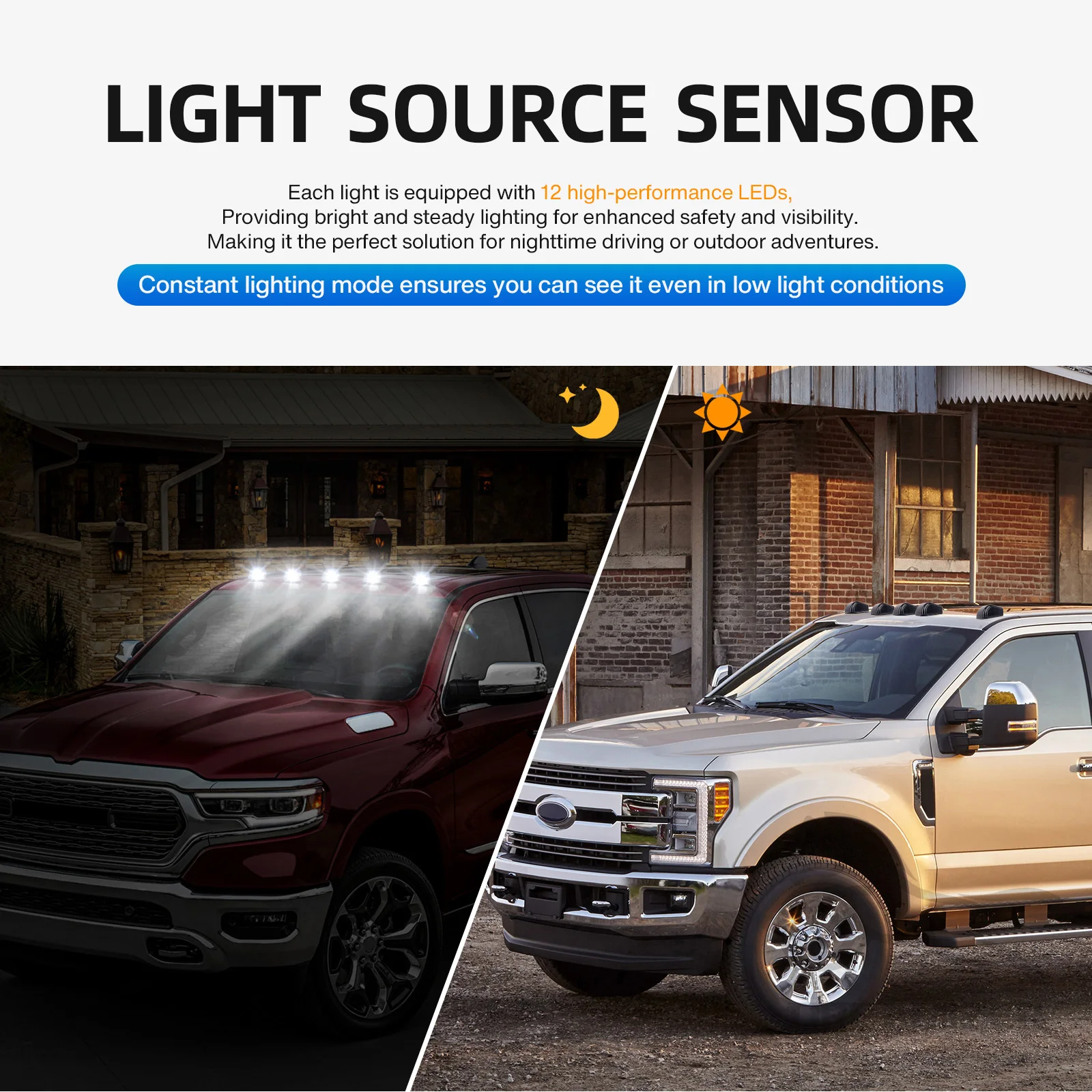 5PCS Solar Powered Smoked Cab Roof Running Light Car Marker Lights Solar Automatic Charging Sensor Cab Lights For Pickup Trucks