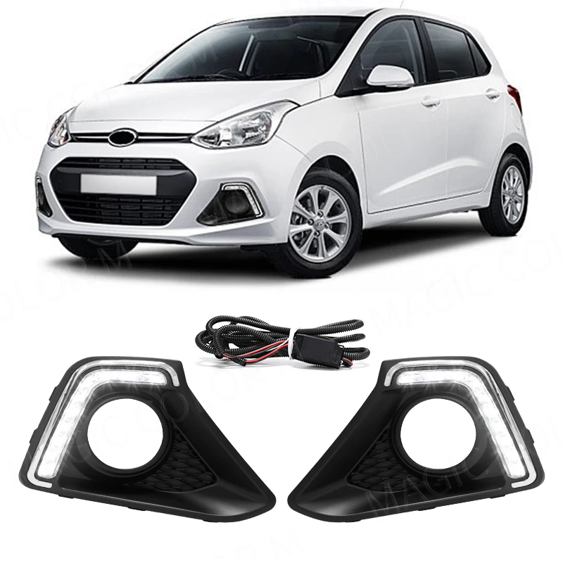 For Hyundai I10 2013 2014 2015 2016 White LED DRL Daytime Running Light Front Bumper Driving Lamp Car Accessories Waterproof