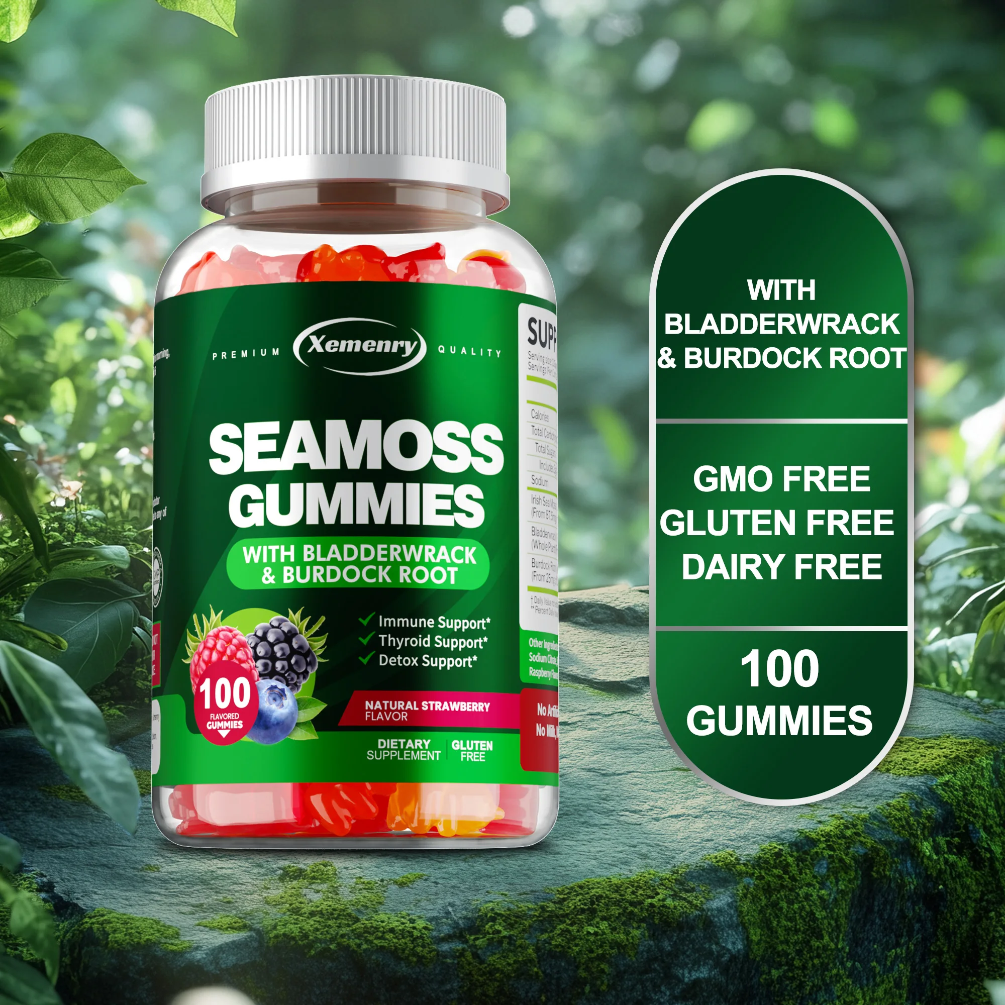 

SEA MOSS Gummies - Antioxidant, Provides Immune, Thyroid Support, Promote Energy Production, Improves Skin and Joint Health