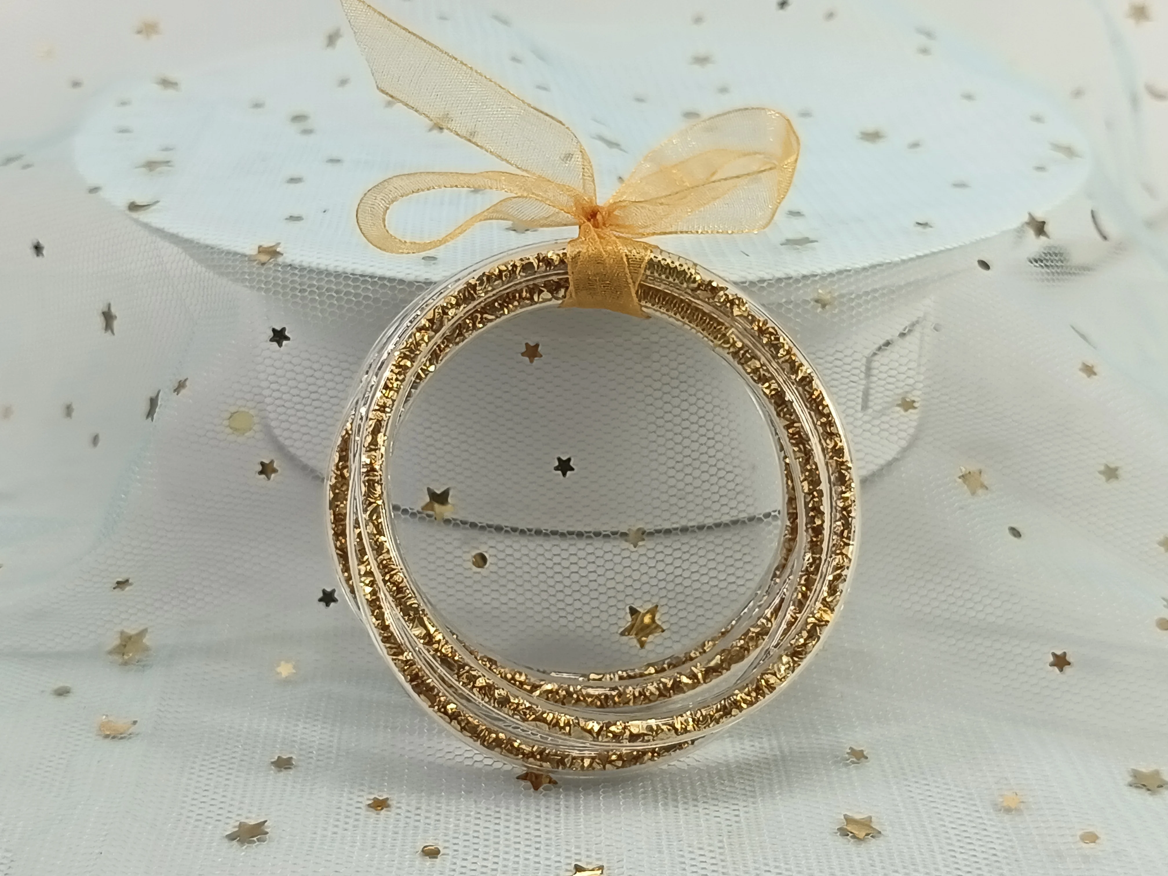 2 Sets of 5pcs Glitter Rhinestone Bow Silicone Bracelets - Pink Gold Sparkling Multi-layer Party Jewelry for Girls