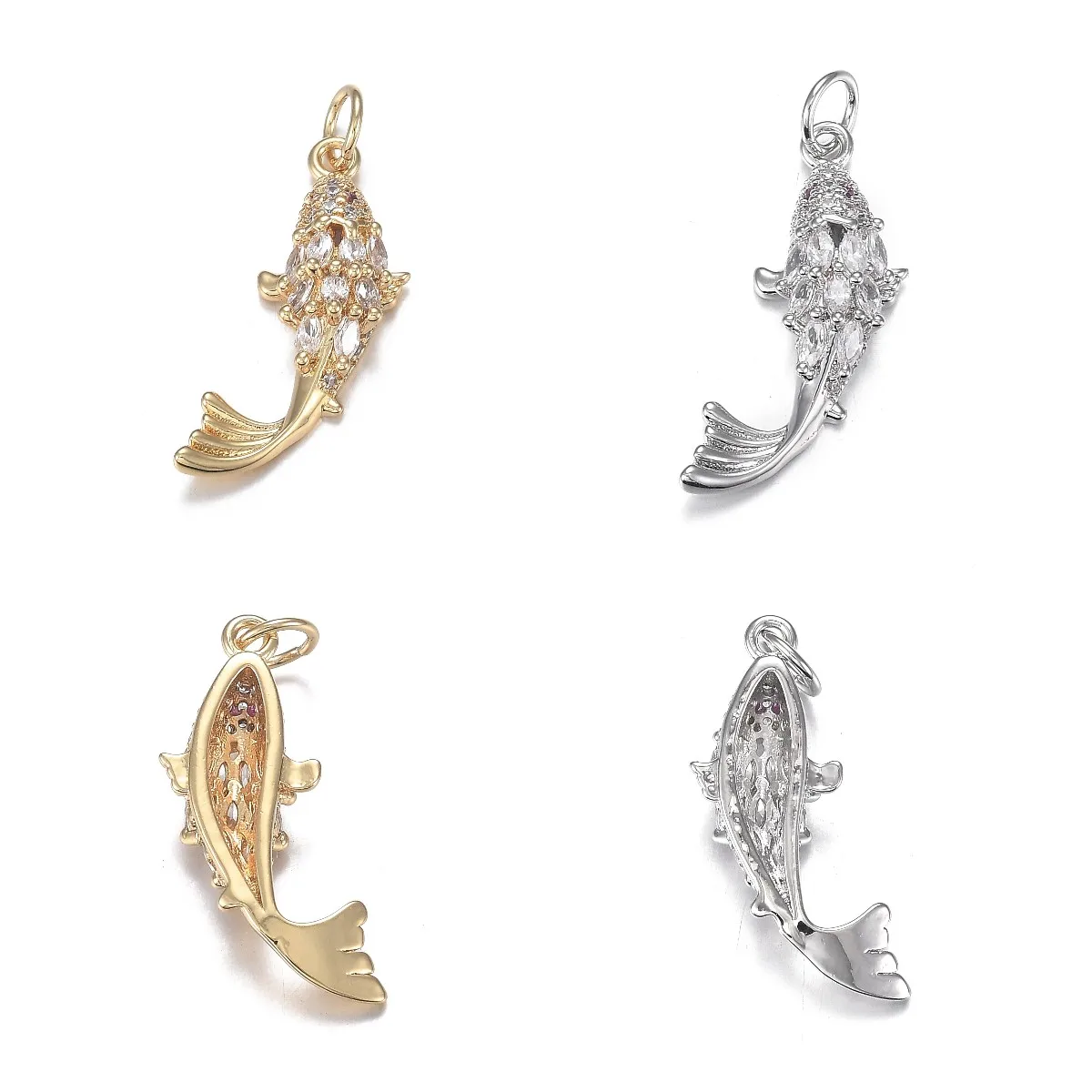 

Pandahall 5pcs Fish Shape Brass Micro Clear CZ Cubic Zirconia Pendants Charms With Jump Rings For Necklace Jewelry Making Gift