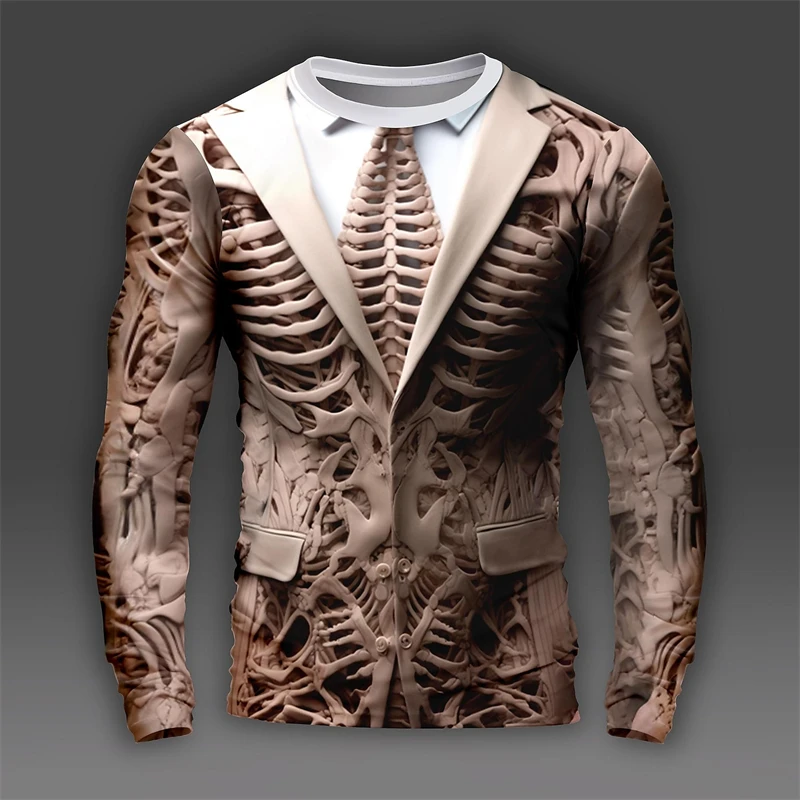 Fashion Realistic Suit Skeleton Pattern T-shirt Trend Cool O Neck 3D Printed Long Sleeve T Shirt Casual Streetwear Oversize Tees image 2