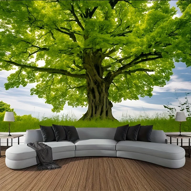 Giant Oak Tree Wall Mural Green Forest Nature Landscape 3D Effect Art Decor For Living Room Bedroom Home Interior Design