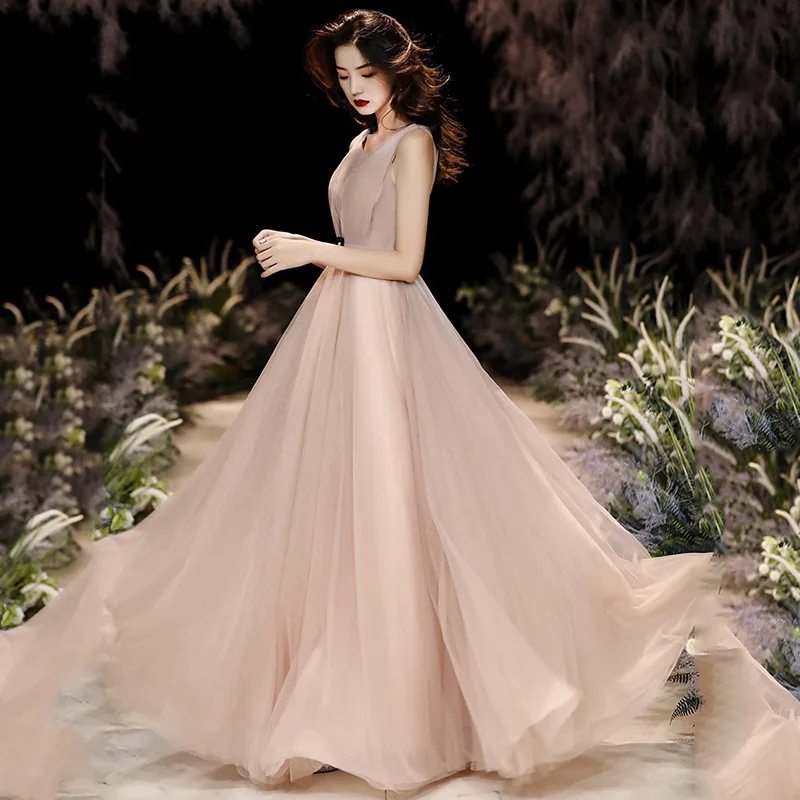 

Banquet Evening Dress, Female Host Champagne Color Temperament, Party Dress,niche Style,birthday Performance Dress Customization