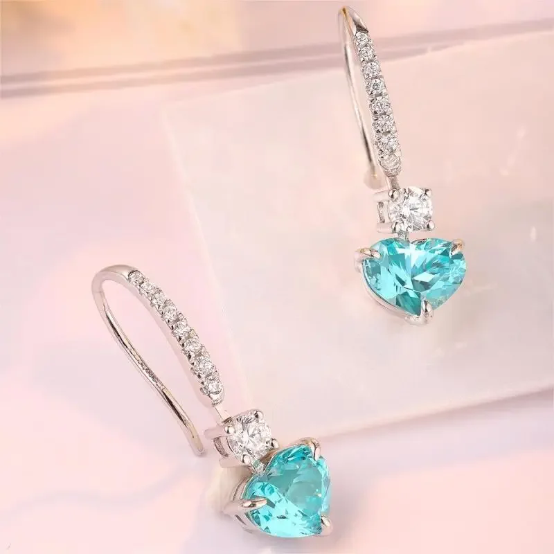 RUIF 2024 New Popular Heart  Shape S925 Silver 4.5ct Lab Grown Paraiba Sapphire Earrings Wedding Party