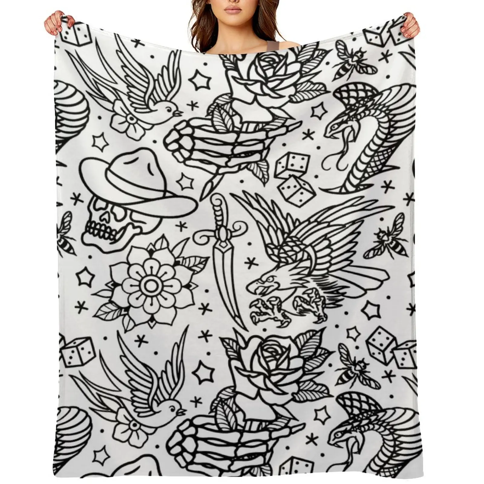 American Traditional Tattoo Flash Print Variant Throw Blanket halloween Thins Soft Beds Flannel Blankets
