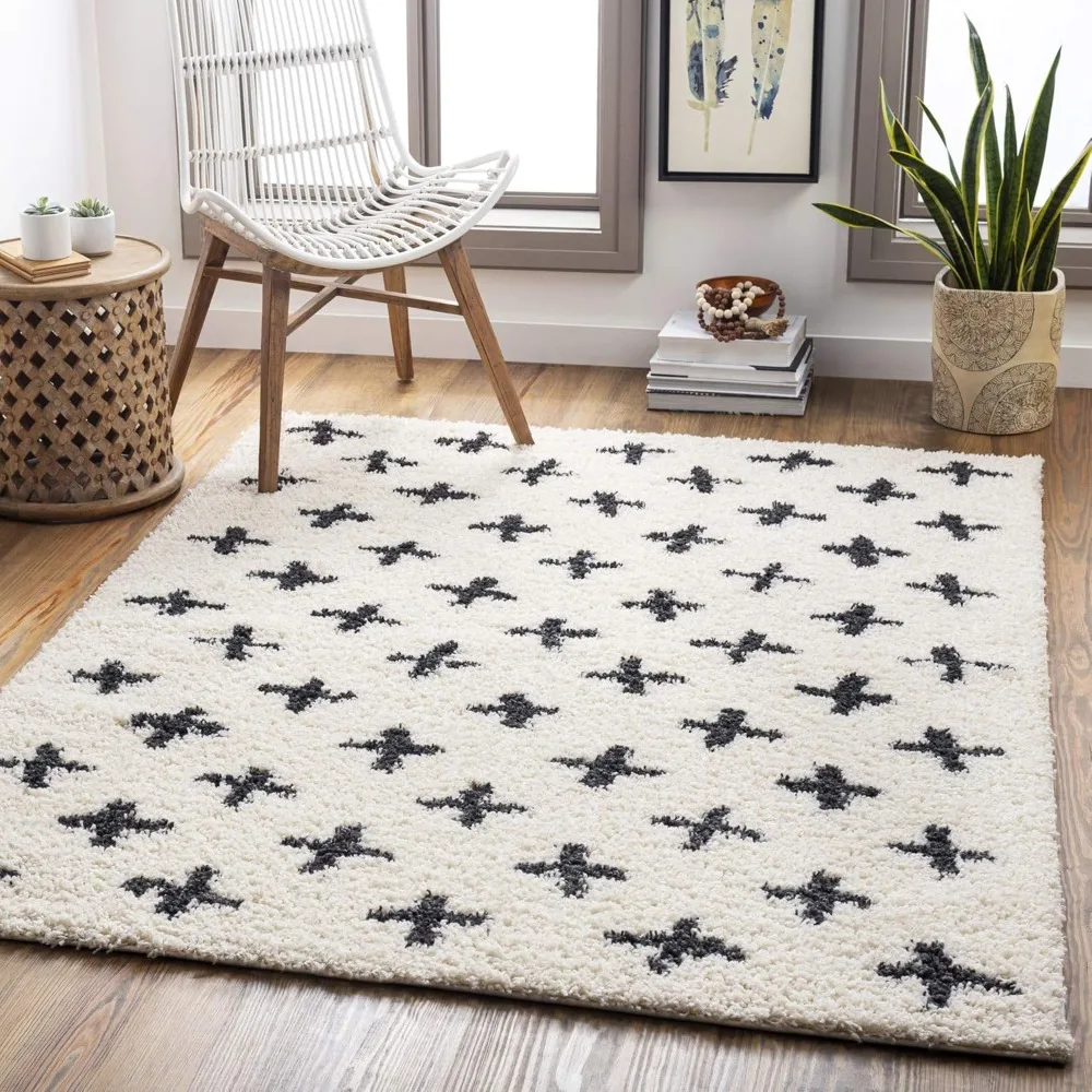 

Moroccan Soft Mora Shag Area Rug,Cream/Charcoal