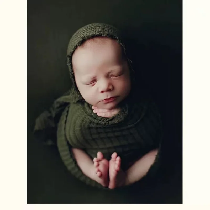 Baby Beanie Hat Boy Girl Lace Hat+Stretch Wrap Blanket Newborn Photography Props Cap