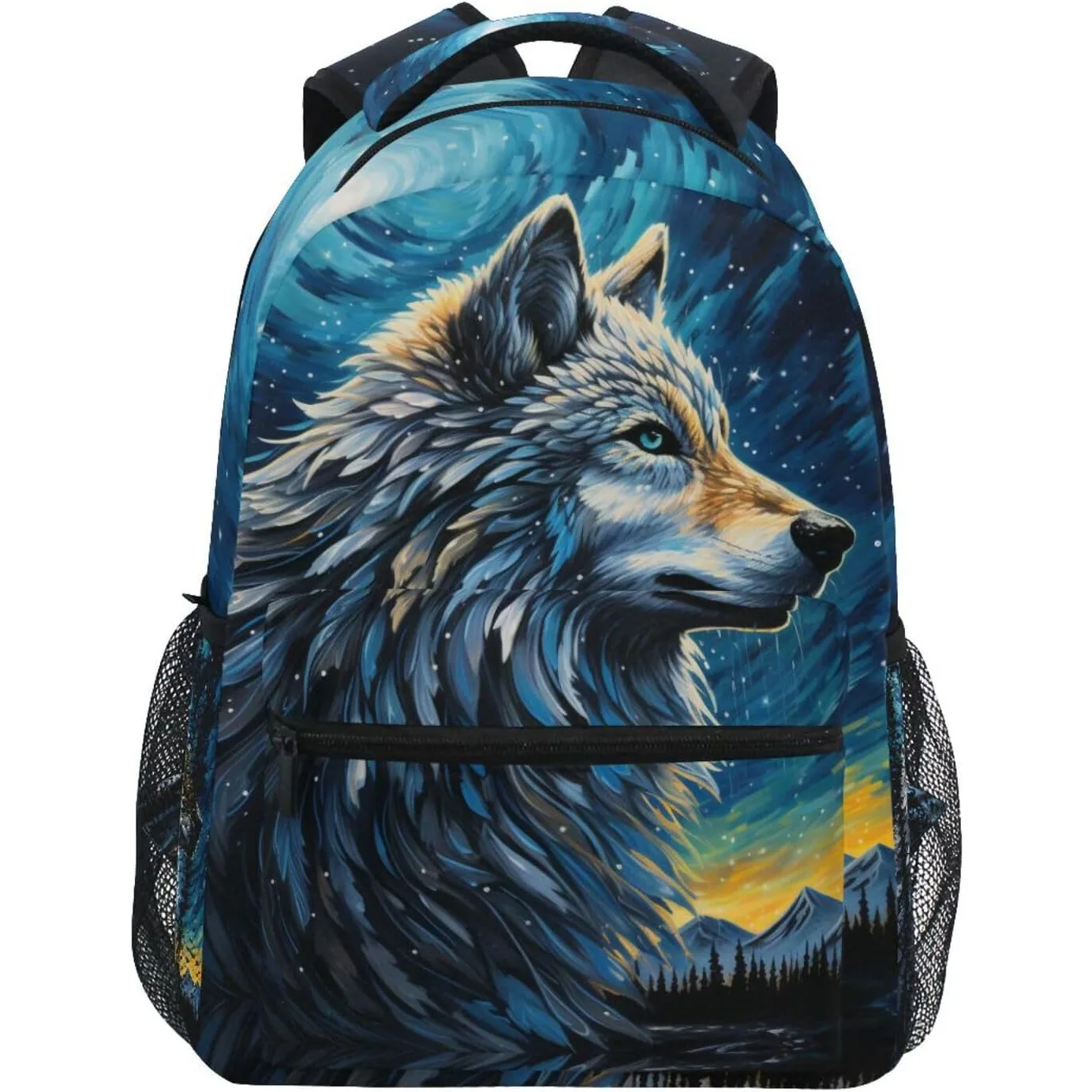 

Wolf Blue Starry Sky Backpacks School Bookbags Travel Laptop Daypack Bag Purse for Boys Girls Teens
