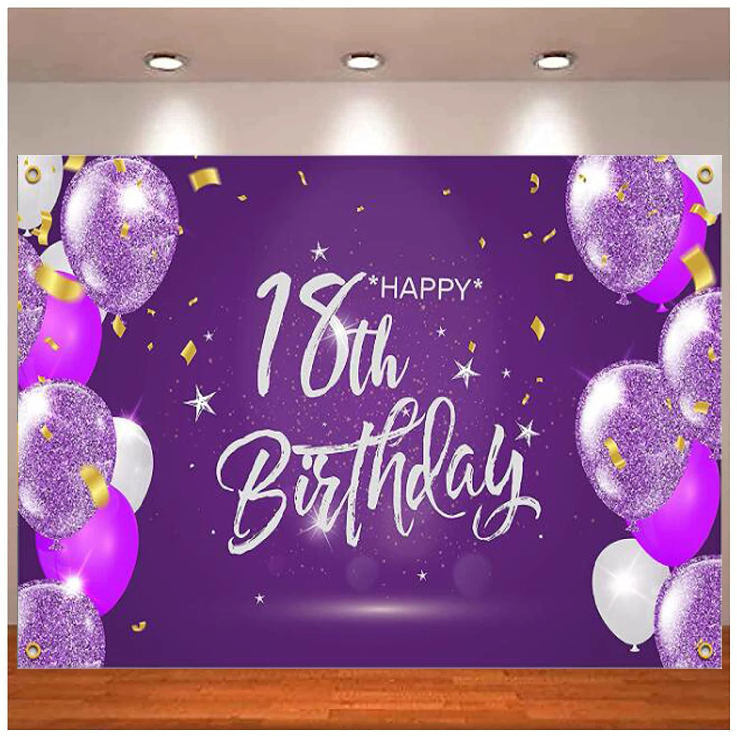 Photography Backdrop Happy 18th 18 Years Old Birthday Background Banner Decorations Party Supplies For Girls - Purple