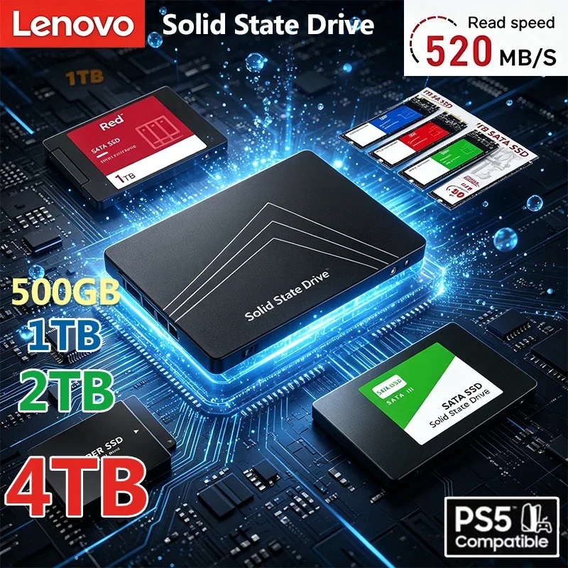 

Твердотельный накопитель Lenovo 2 ТБ SSD, высокоскоростной, 500 ГБ, 256 ТБ, внутренний жесткий диск SATA3 2,5 дюйма для ноутбуков, микрокомпьютеров, настольных ПК