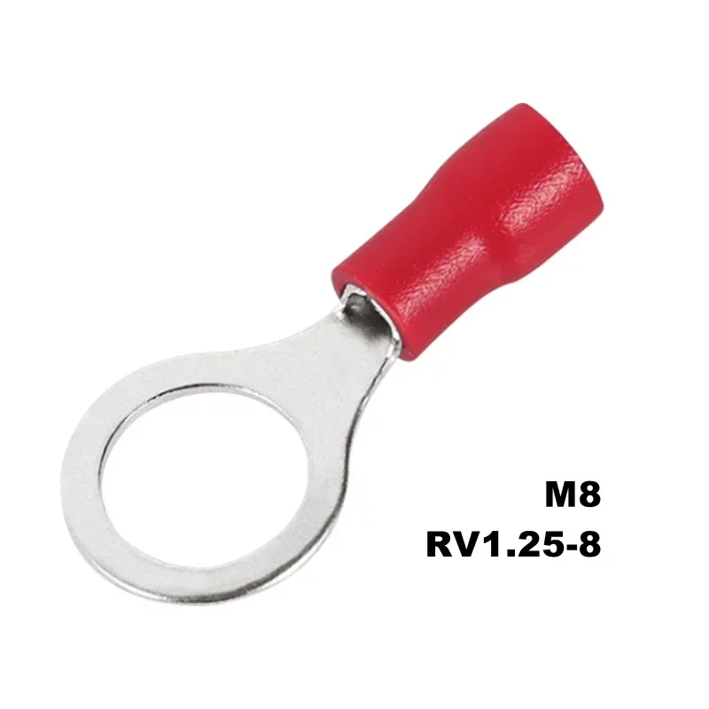 100/50/10 Stück RV1,25 M3 M4 M5 M6 M8 roter Ring Crimp Terminal isolierte elektrische Kabelschuhe Drahtverbinder 22–16 AWG