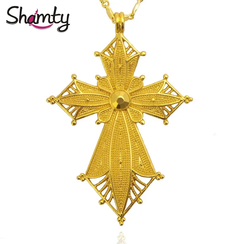 Shamty Habesha Style Ethiopian Pendant Necklace No Stone Pure Gold Color African Nigeria Sudan Eritrea Kenya Eretrean Jwelery