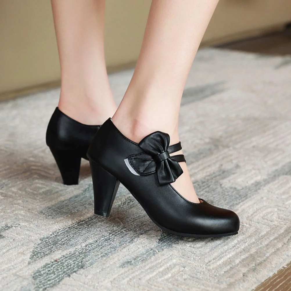 

1 пара элегантных модных женских туфель на высоком массивном каблуке с простым бантом, стильные универсальные сандалии с легким носком