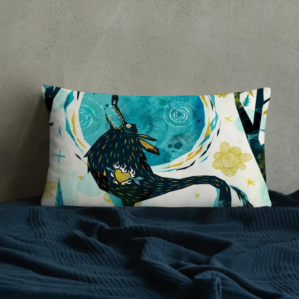 Fantasy Fairy Tale Lumbar Pillow Cover Animal Wolf Cat Sheep Whale Art Print Rectangular Cushion Case Home Sofa Bedroom Decorati