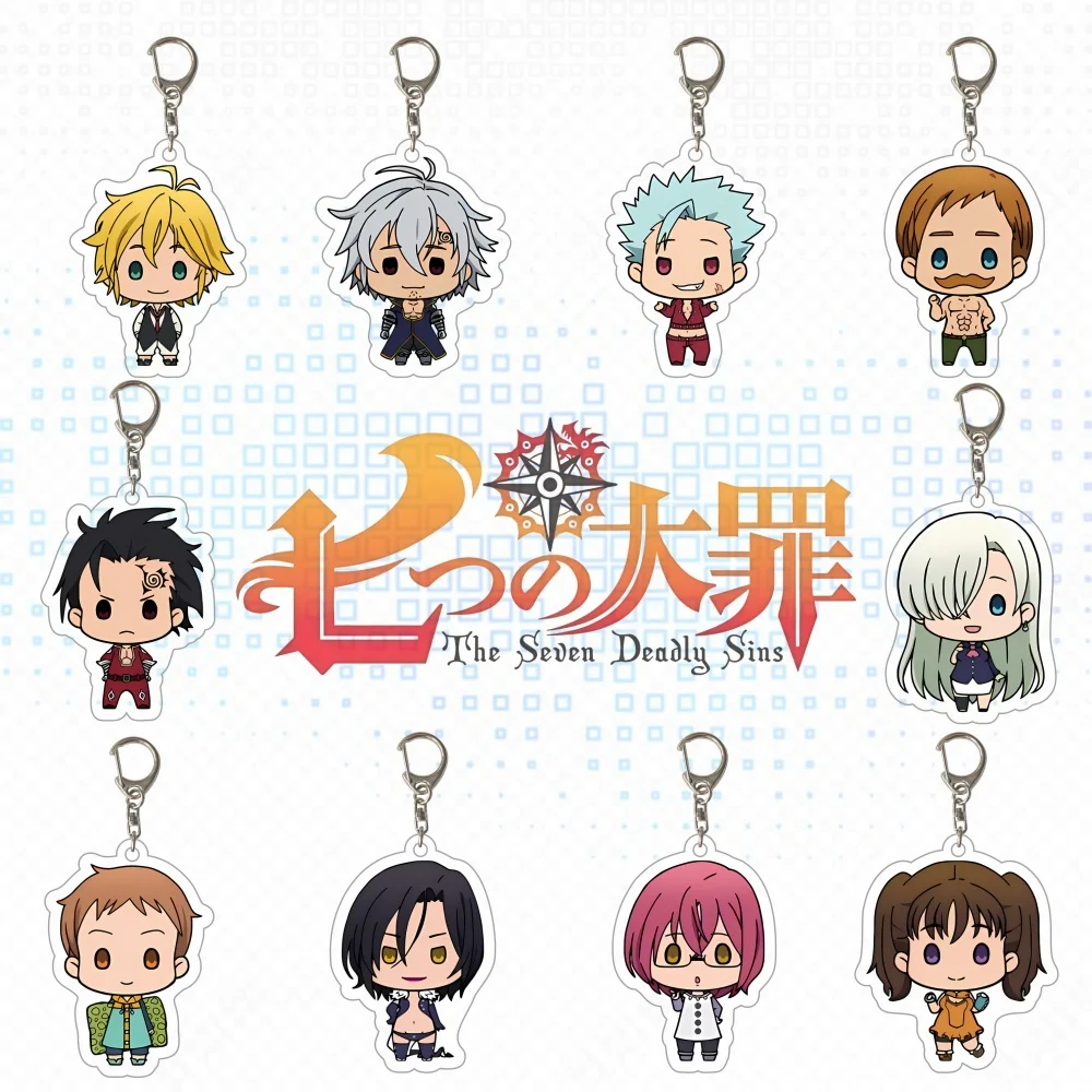 The Seven Deadly Sins 6cm Acrylic Keychain,Q‑Ver.Meliodas Ban Elizabeth Anime Character Bag Pendant Collectible