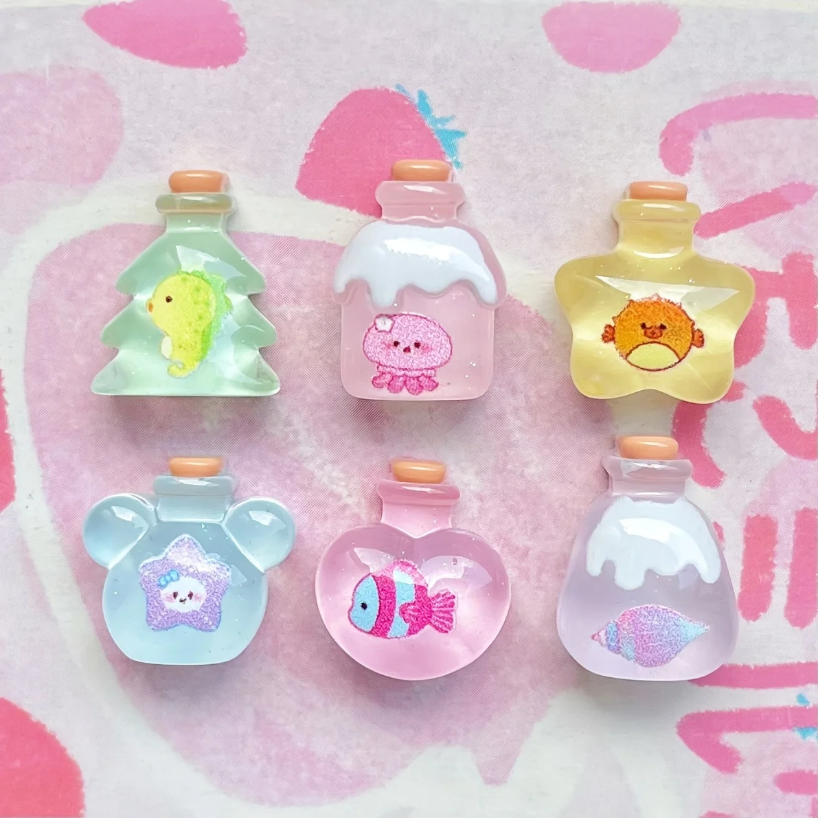 30pcs Resin Drift Bottle Patches - Assorted Transparent Wish Bottle Beads for Hair Accessories, Phone Cases & Keychains