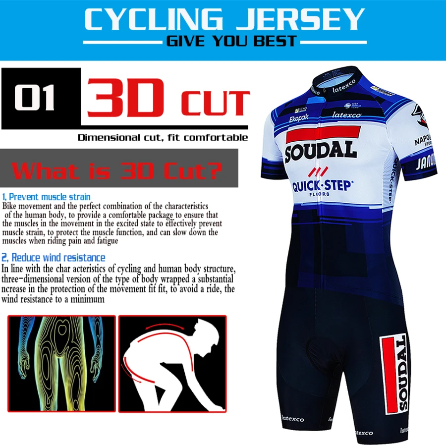 QUICK STEP Cycling Mtb Men\'s Suit Maillot Cyclisme Clothes Man Summer 2024 Pants Gel Jerseys Sportswear Uniform Road Bike Jersey