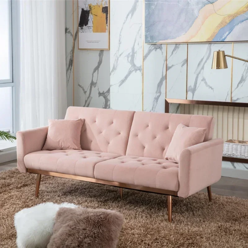 

Диван в стиле Mid-Century Modern из велюровой ткани, раскладной диван-футон, диван-кровать, кресло-реклайнер, двухместный диван с золотыми металлическими ножками