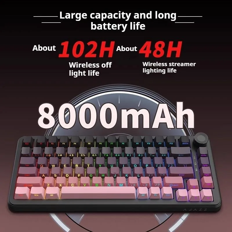 AJAZZ AK820MAX PLUS Tri-mode Mechanical Keyboard Wireless Bluetooth Side Engraved Gaming Gasket75 with Column 8000 MAh Gaming