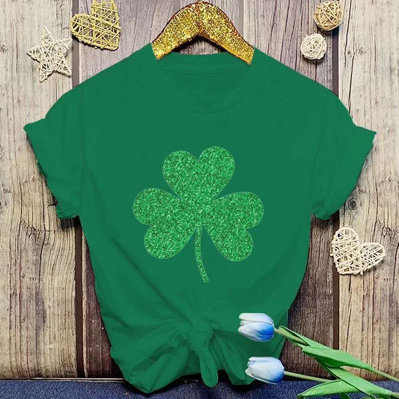 Round Neck T Shirt St. Patrick's Day Nurse Leopard Shamrock T Shirt St Patricks Day T-shirt Casual Outdoor Comfortable Top